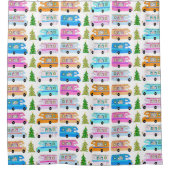 レトロRVモーターホームキャンパークリスマスクリスマス シャワーカーテン (正面)