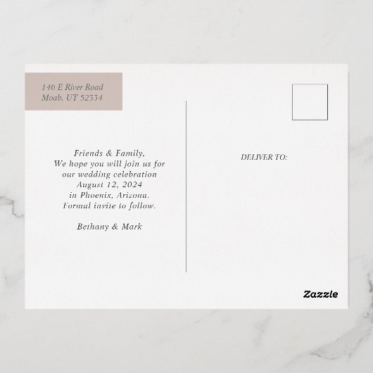 レトロSave the Date Foil招待状はがき 箔招待状ポストカード (裏面)