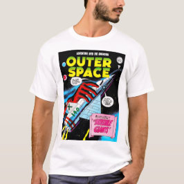 レトロSci-Fiアドベンチャー宇宙漫画カバー Tシャツ