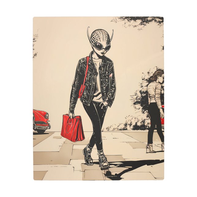 レトロSci-Fi Chic:エイリアンの切り口からヴィンテージ メタルプリント (正面)