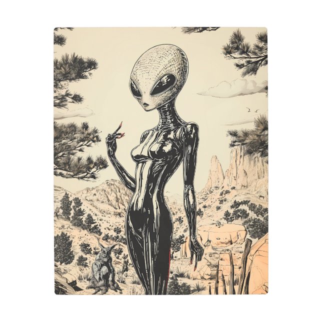 レトロSFエイリアンイン・ザ・ストレンジ メタルプリント (正面)