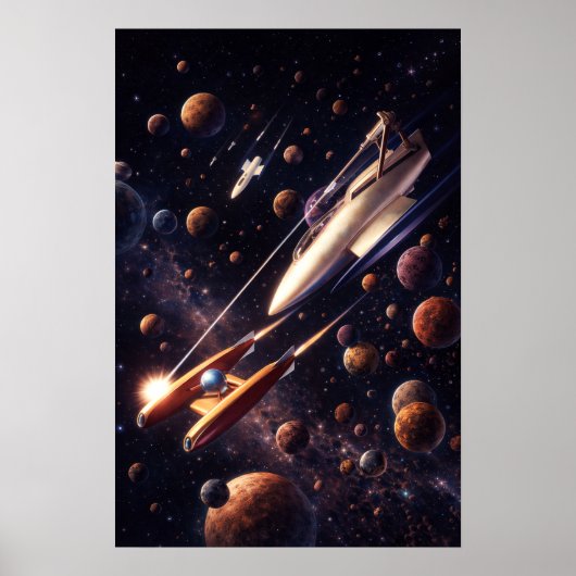 レトロSFファンタジー宇宙バトルアート ポスター (正面)