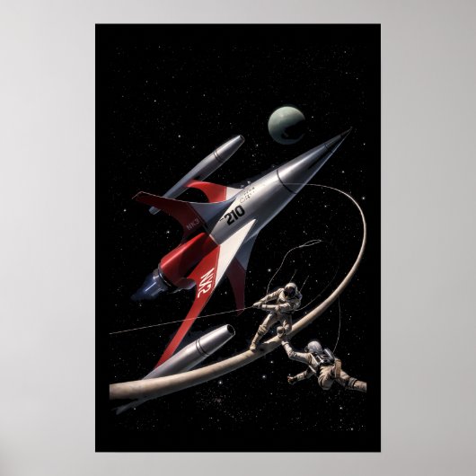 レトロSFファンタジー宇宙飛行士アート ポスター (正面)