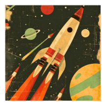 レトロSFロケット宇宙イラストデザイン