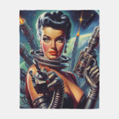 レトロSF女性絵画ズ フリースブランケット (正面)