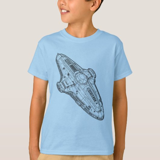 レトロSF宇宙船のブループリントアート Tシャツ (正面)