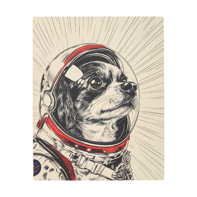 レトロSF宇宙飛行士が銀河ミッションに参加 メタルプリント (正面)