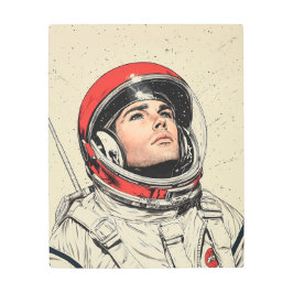 レトロSF宇宙飛行士の宇宙夢 メタルプリント