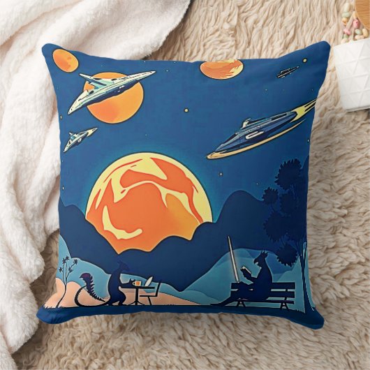 レトロSF惑星シーン クッション (ブランケット)