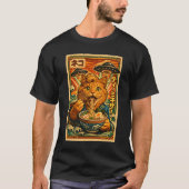 レトロSF日本のUFOおもしろ猫ラーメン Tシャツ (正面)
