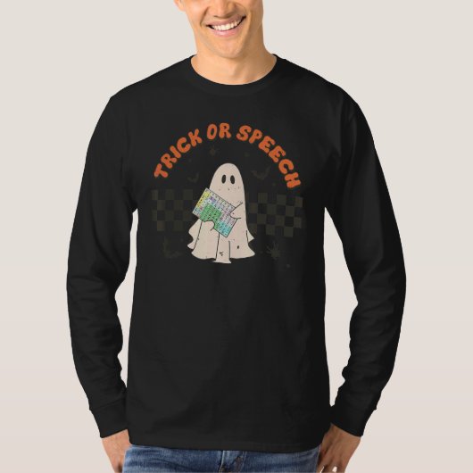 レトロSLPハロウィーンかわいい幽霊トリックまたは音声Spo Tシャツ (正面)