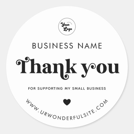 レトロSmall Businessロゴをサポートしていただき、ありがとうございます ラウンドシール (正面)