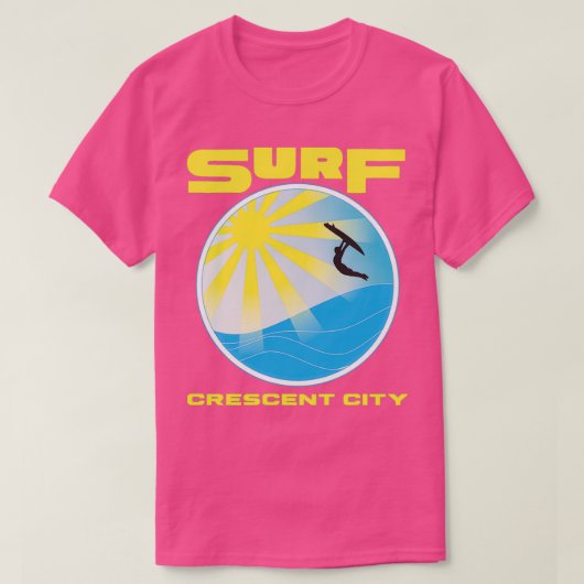 レトロSpaceAge Surf Crescent City California Yello Tシャツ (デザイン正面)
