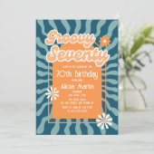 レトロSun WaveデイジーGroovyオレンジ70誕生日 招待状 (スタンド正面)