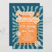 レトロSun WaveデイジーGroovyオレンジ70誕生日 招待状 (正面/裏面)