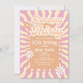 レトロSun WaveデイジーGroovy Brown 30th誕生日 招待状
