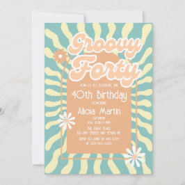 レトロSun WaveデイジーGroovy Brown 40th誕生日 招待状