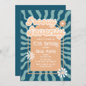 レトロSun WaveデイジーGroovy Brown 70誕生日 招待状 (正面/裏面)