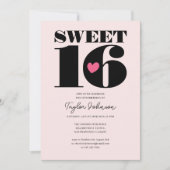 レトロSweet sixteen誕生日パーティー写真ピンク 招待状 (正面)