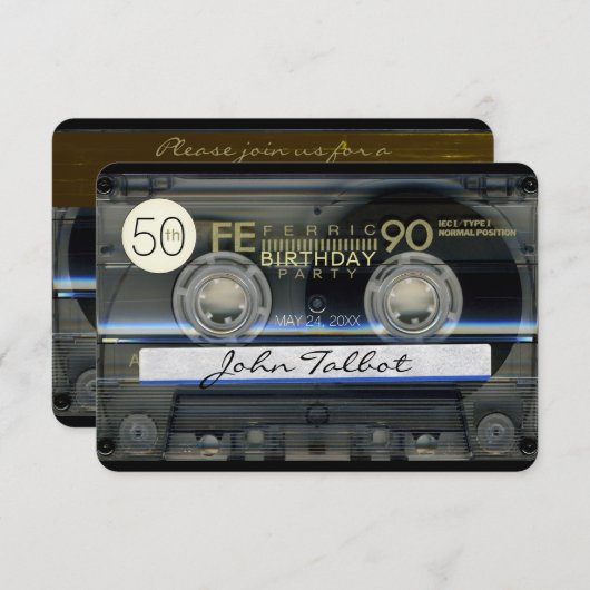 レトロT1カセットテープ50th誕生日パーティーInv 招待状 (正面/裏面)