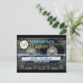 レトロT1 Audiotape 50th誕生日パーティー日救付P インビテーションポストカード (スタンド正面)