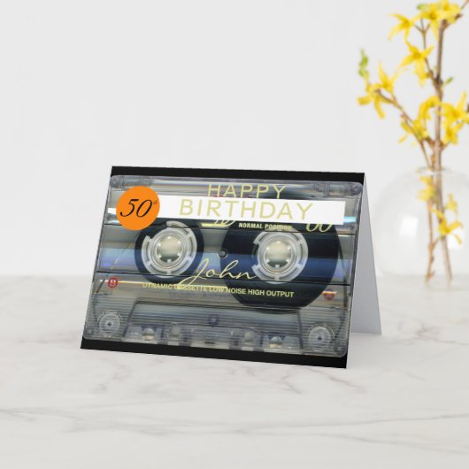 レトロT2 Audiotape 50th birthday recto-verso名 カード (黄色い花)