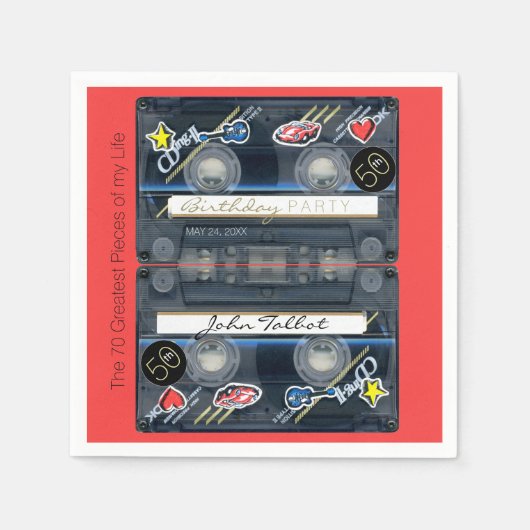 レトロT3オーディオテープ50thバースデーパーティー紙N スタンダードカクテルナプキン (正面)
