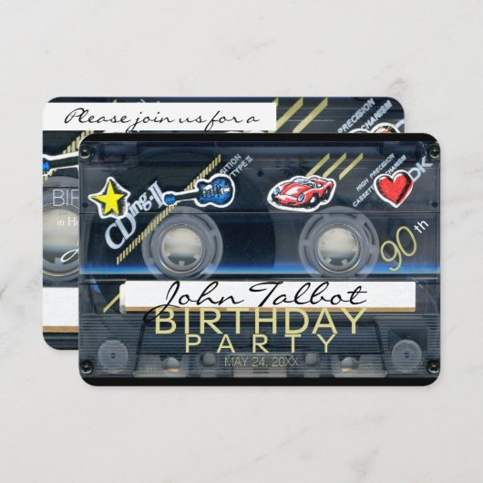 レトロT3オーディオテープ90th誕生日パーティーの招待 招待状 (正面/裏面)