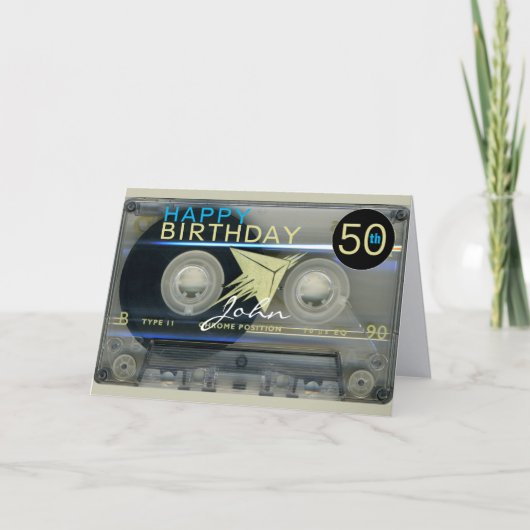 レトロT5 Audiotape 50th birthday recto-verso名前 カード (正面)