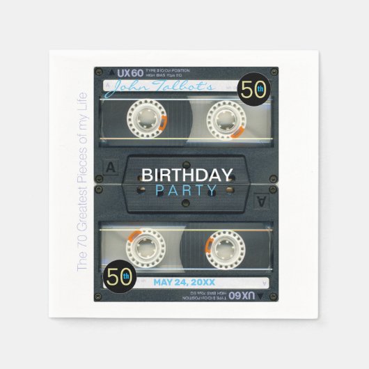 レトロT6オーディオテープ50thバースデーパーティー紙N スタンダードカクテルナプキン (正面)