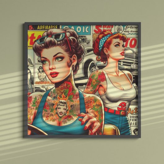 レトロTattooピンアップ漫画 ポスター