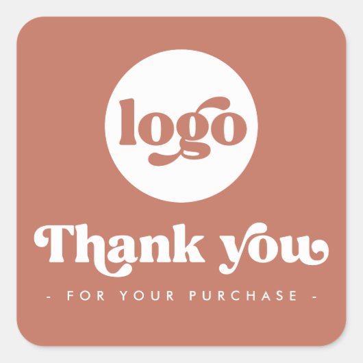 レトロterracotta brown追加ロゴビジネス感謝していユーザ スクエアシール (正面)