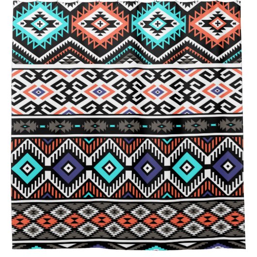 レトロTribal Navajo：幾何学的シームレス。 シャワーカーテン (正面)