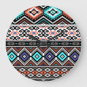 レトロTribal Navajo:幾何学的シームレス。 ラージ壁時計