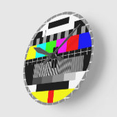 レトロTVのテレビテストスクリーンの柱時計 ラウンド壁時計 (傾斜)