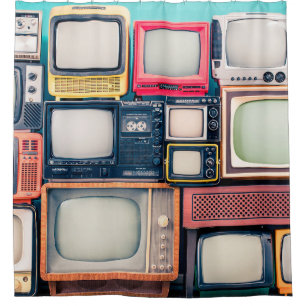 レトロTV受像機は、60年代、70年代、80年代から設定 シャワーカーテン