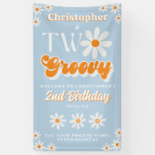 レトロTwo Groovy Boys 2nd Birthday Welcome 横断幕 (縦)