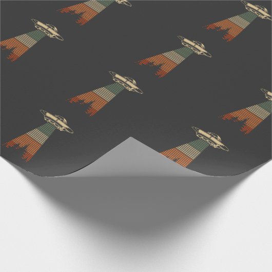 レトロUFO拉致森林エイリアン宇宙船 ラッピングペーパー (角)