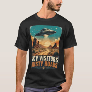 レトロUFO西部砂漠風景ヴィンテージ Tシャツ