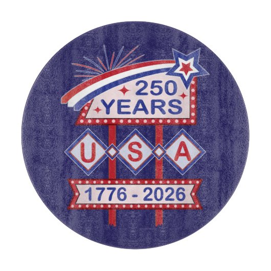 レトロUSA建国250周年マーキーデザイン 1776-2026 カッティングボード (正面)