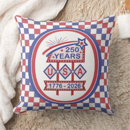 レトロUSA建国250周年マーキーデザイン 1776-2026 クッション