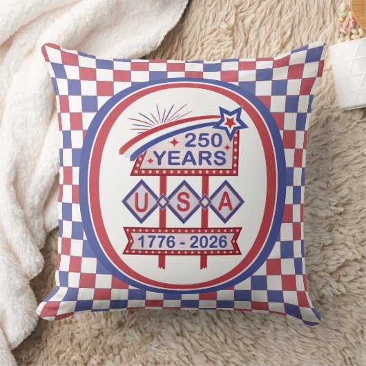 レトロUSA建国250周年マーキーデザイン 1776-2026 クッション (ブランケット)