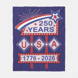 レトロUSA建国250周年マーキーデザイン 1776-2026 フリースブランケット