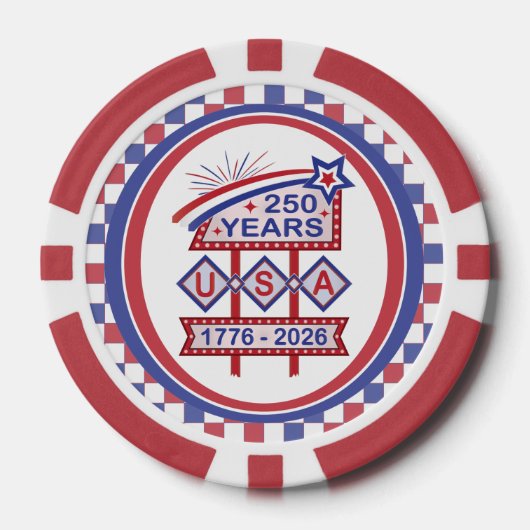 レトロUSA建国250周年マーキーデザイン 1776-2026 ポーカーチップ (正面)
