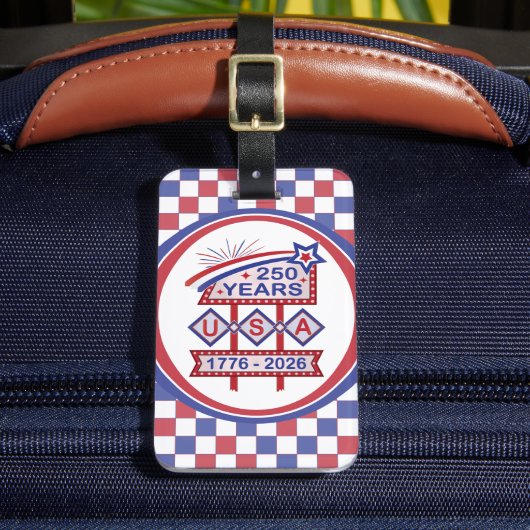 レトロUSA建国250周年マーキーデザイン 1776-2026 ラゲッジタグ (正面インサイチュ2)