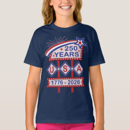 レトロUSA建国250周年マーキーデザイン 1776-2026 Tシャツ