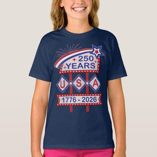 レトロUSA建国250周年マーキーデザイン 1776-2026 Tシャツ (正面)
