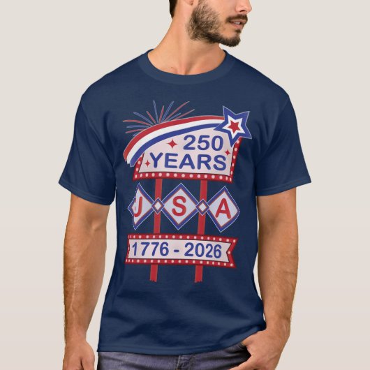 レトロUSA建国250周年マーキーデザイン 1776-2026 Tシャツ (正面)