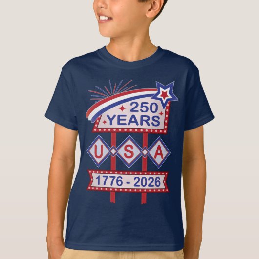 レトロUSA建国250周年マーキーデザイン 1776-2026 Tシャツ (正面)
