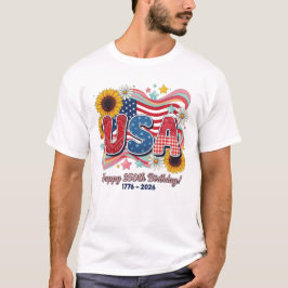 レトロUSA生誕250周年ひまわりグラフィック Tシャツ